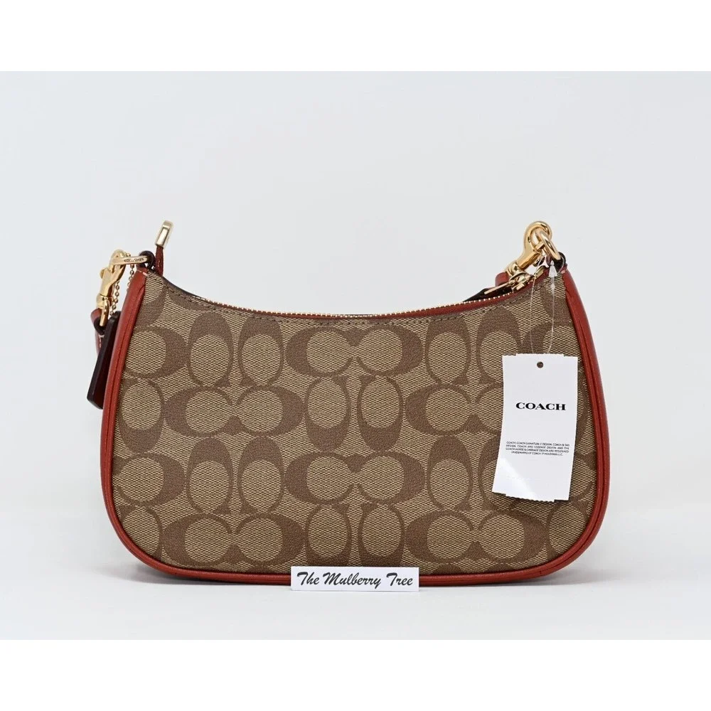 COACH X PEANUTS TERI Shoulder Bag Signature Canvas Snoopy Patches CE848 Org $428_4
